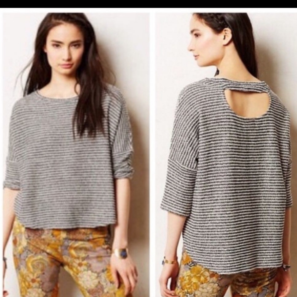 Anthropologie Deletta Striped Cutout Terry Knit Top Size Medium